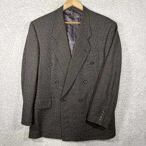 Tom James Mens 40R Brown Double Breasted Slim Fit Glen Check Sports Coat Blazer‎